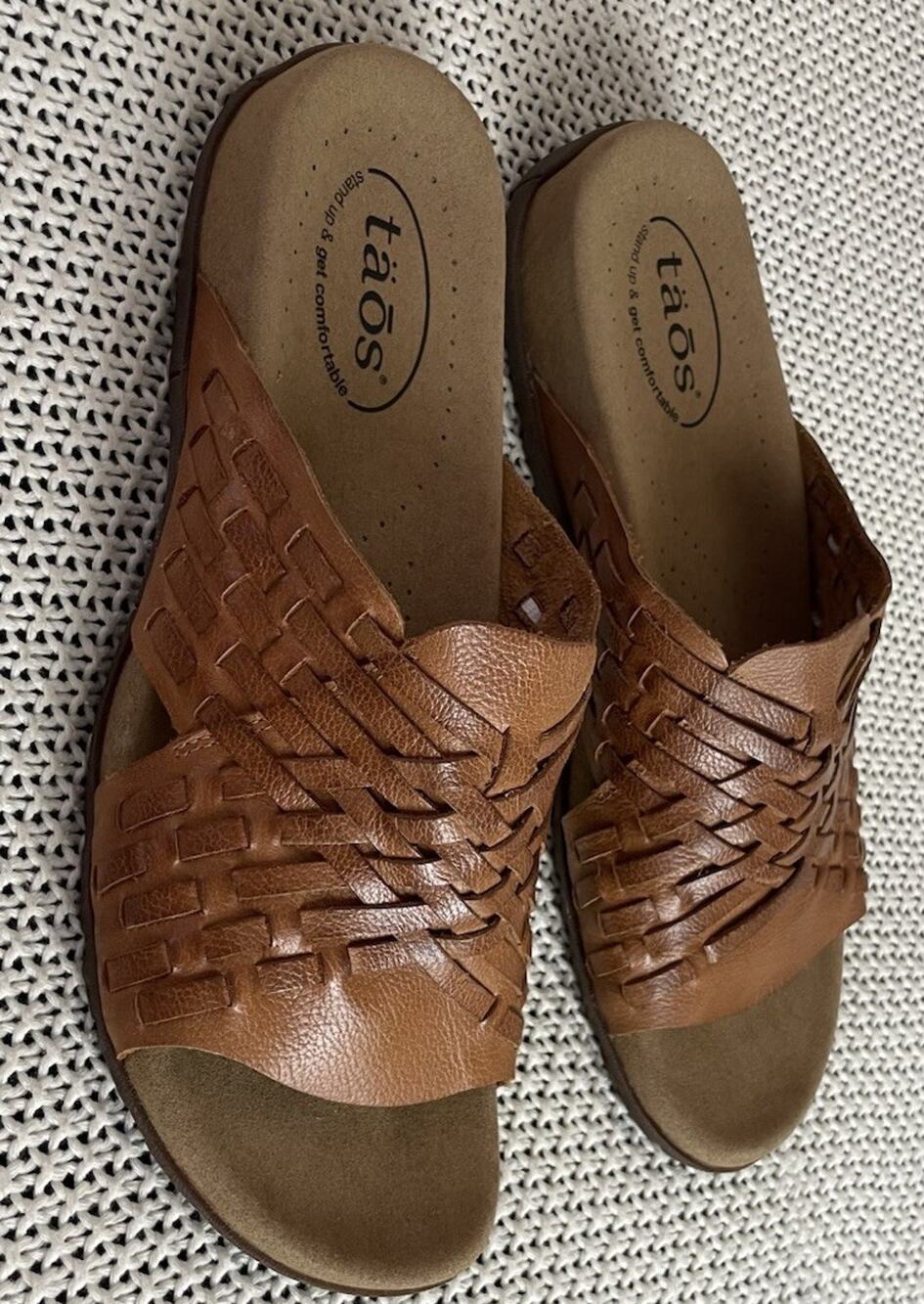 Taos Guru Sandals Brown Woven Leather Slide Comfort Women Size 10 NEW